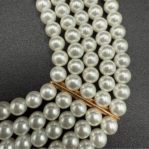 Multi-Strand Faux Pearl Choker with Rhinestone Accents - Wedding Necklace - Picture 4 of 15
